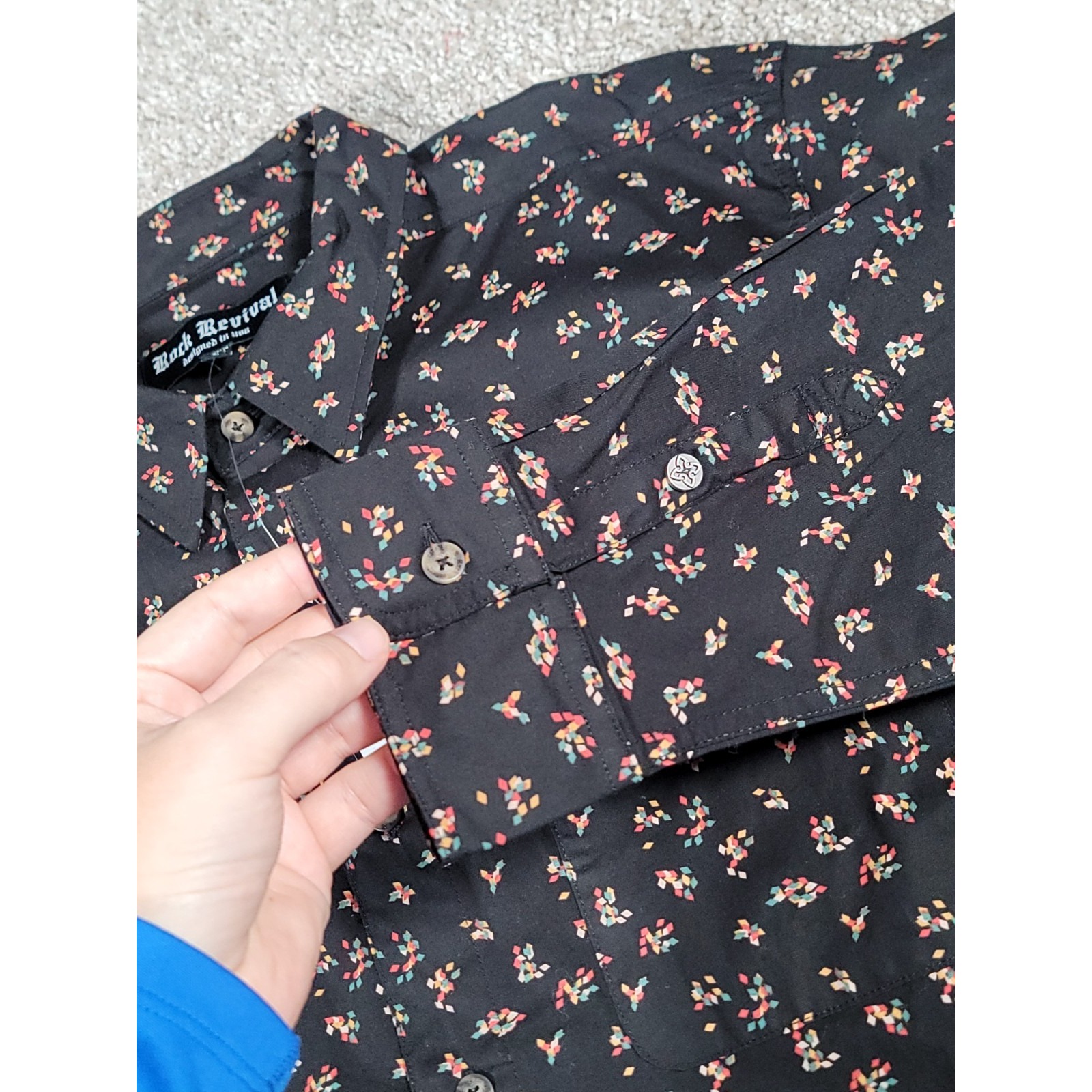 Nwt Rock Revival Button Down Shirt Large Black Wool Blend Geometric Print Grunge — image 6 of 8